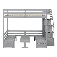 Load image into Gallery viewer, Full over Full Size Bunk with staircase,the Down Bed can be Convertible to Seats and Table Set,Gray
