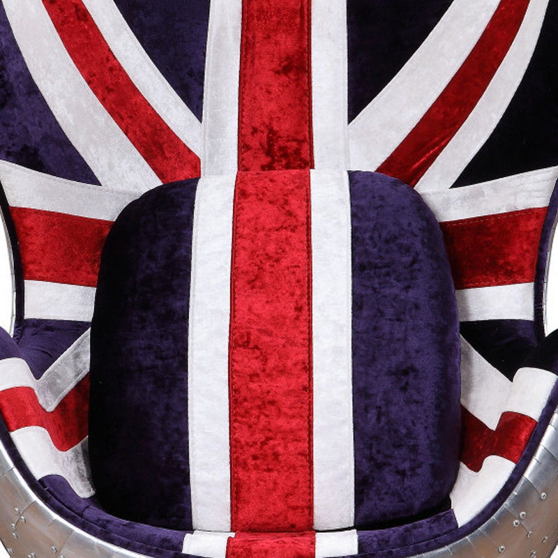 White And Blue And Silver Fabric Great Britain Flag Swivel Balloon Chair - Red