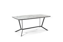 Load image into Gallery viewer, 63" Ceramic And Metal Trestle Base Dining Table - Gray / White
