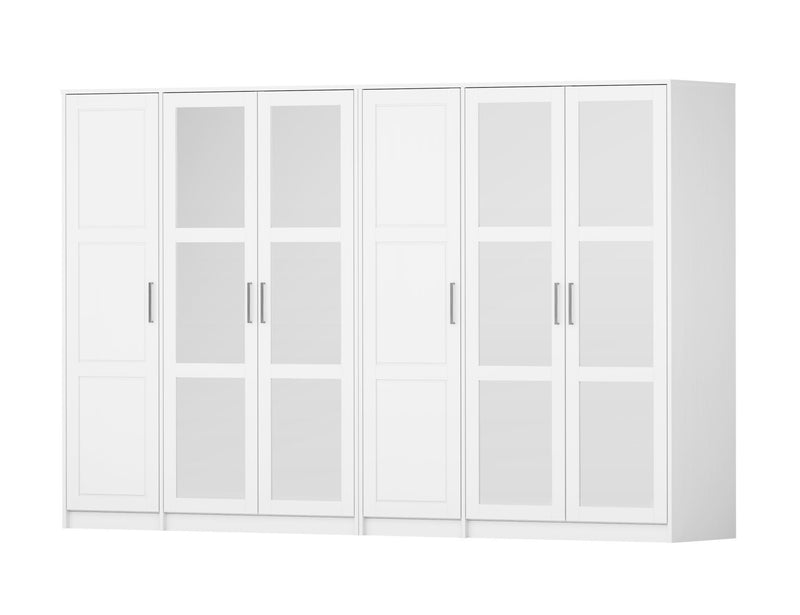 Solid Wood Mirrored Six Door Combo Dresser (765128) - White