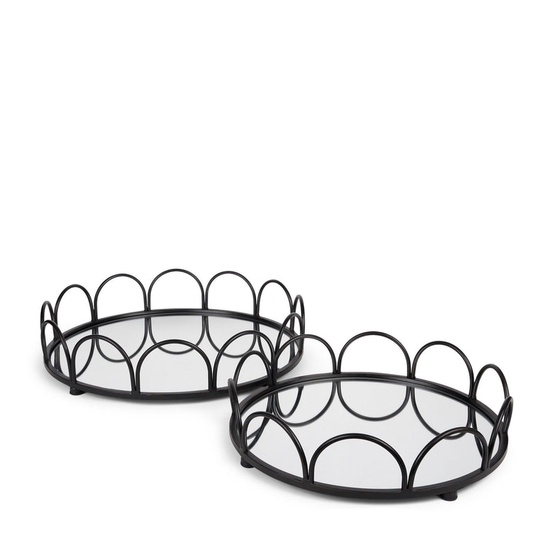 Metal Mirrored Glass Vanity Trays (Set of 2) - Black / Silver