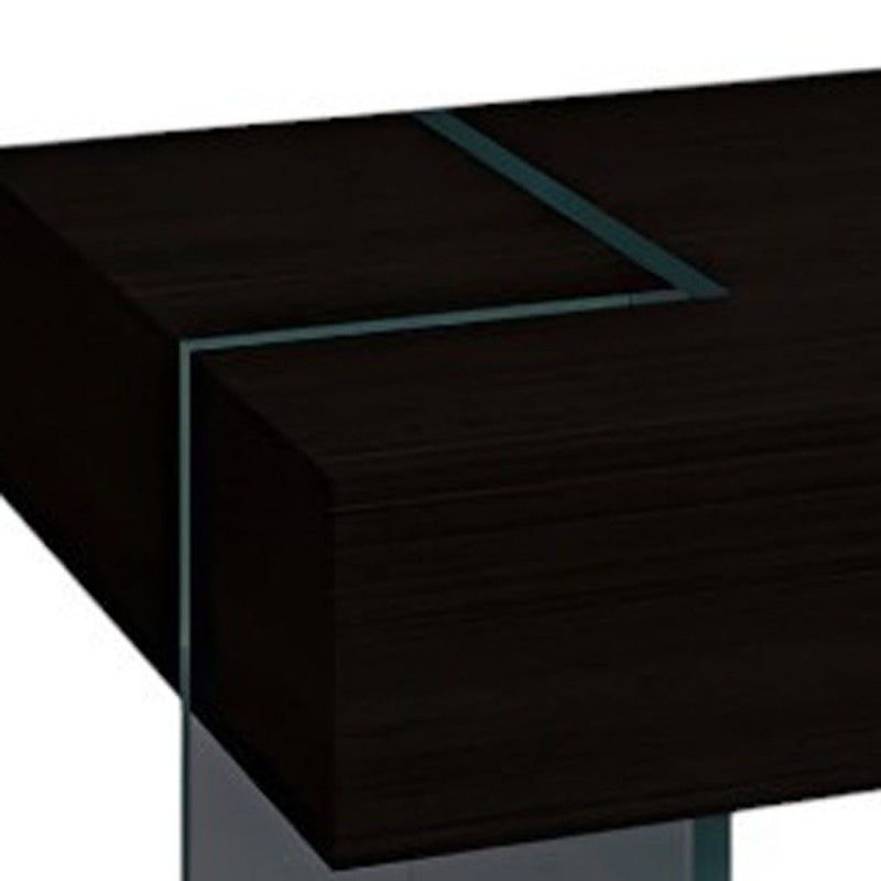 53" Contemporary Clear Wood And Glass Sled Coffee Table - Espresso