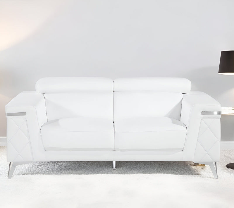 Metallic Leather Loveseat - White / Silver