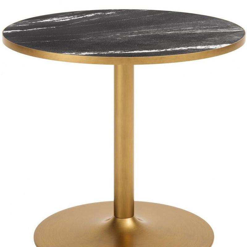 Glass Steel Pedestal Base Round Top Dining Table - Black / Gold