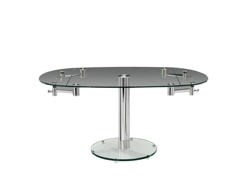 40" Glass And Metal Self-Storing Leaf Motion Extendable Dining Table - Clear