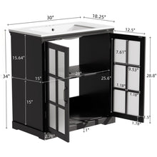 Load image into Gallery viewer, Modern Bathroom Vanity With Ceramic Sink, Tempered Blurred Glass Doors

