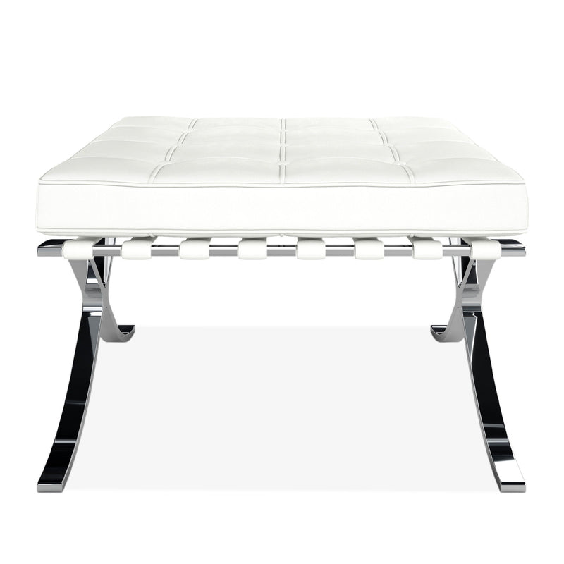 Genuine Leather And Silver Tufted Footstool Ottoman - White