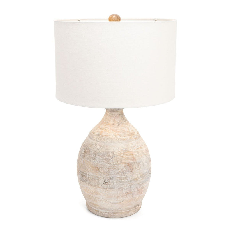 27" Solid Wood Round Table Lamp With White Drum Shade - Blanched Almond