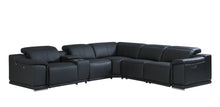 Load image into Gallery viewer, Italian Leather Power Reclining U Shaped Six Piece Corner Sectional With Console - Black
