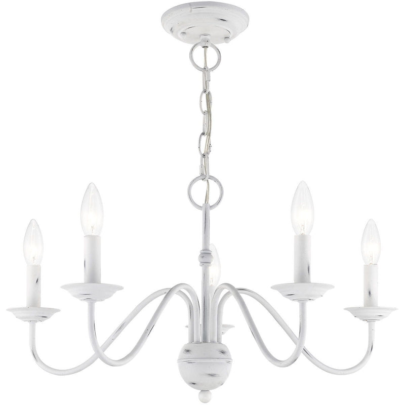 13" Five Light Dimmable Chandelier With Shades - Antiqued White