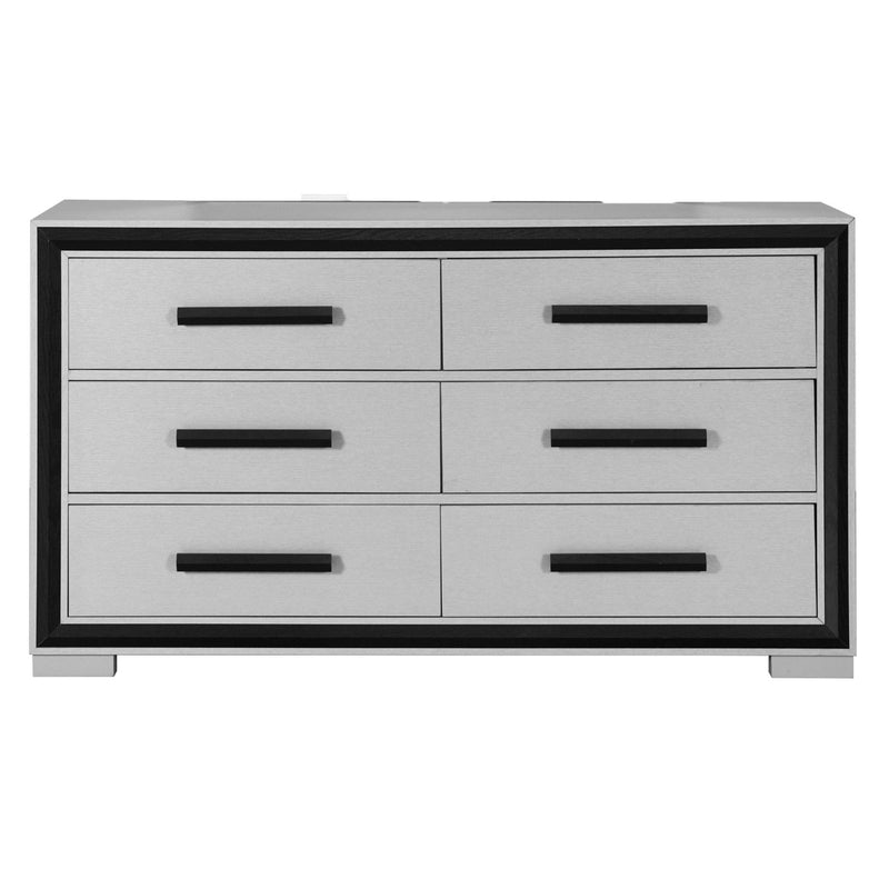 60" Wood Six Drawer Double Dresser - Gray And Black