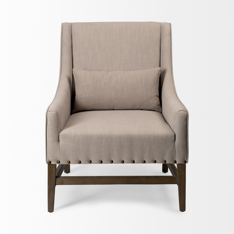 And Beige Fabric And Solid Wood Wingback Chair - Gray