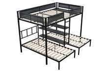 Load image into Gallery viewer, Metal Full over Twin Beds with Shelves/ Sturdy Metal Frame/ Noise-Free Wood Slats/ Comfortable Textilene Guardrail/ Bunk Bed for Three/ Built-in 3-Tier Shelves/ No Box Spring Needed
