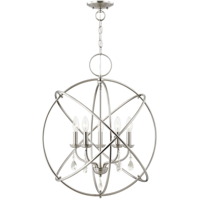 27" 5 Light Dimmable Chandelier With Shades - Nickel