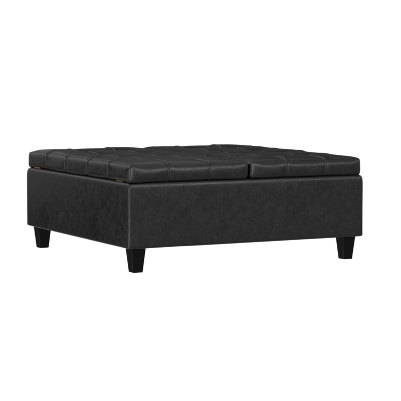 40" Transitional Leather Cocktail Ottoman With Storage - Black