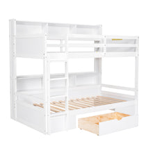 Load image into Gallery viewer, Twin Size Bunk Bed With Built-In Shelves Beside Both Upper And Down Bed And Storage Drawer
