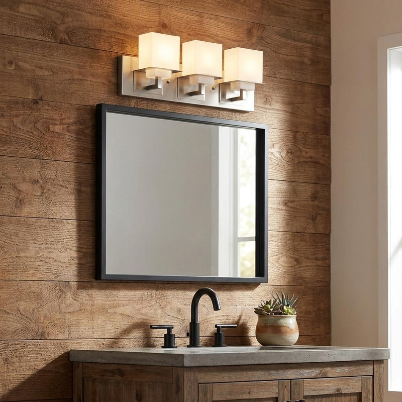Metal And Glass Three Lights Flush Mounted Sconce - Silver And White