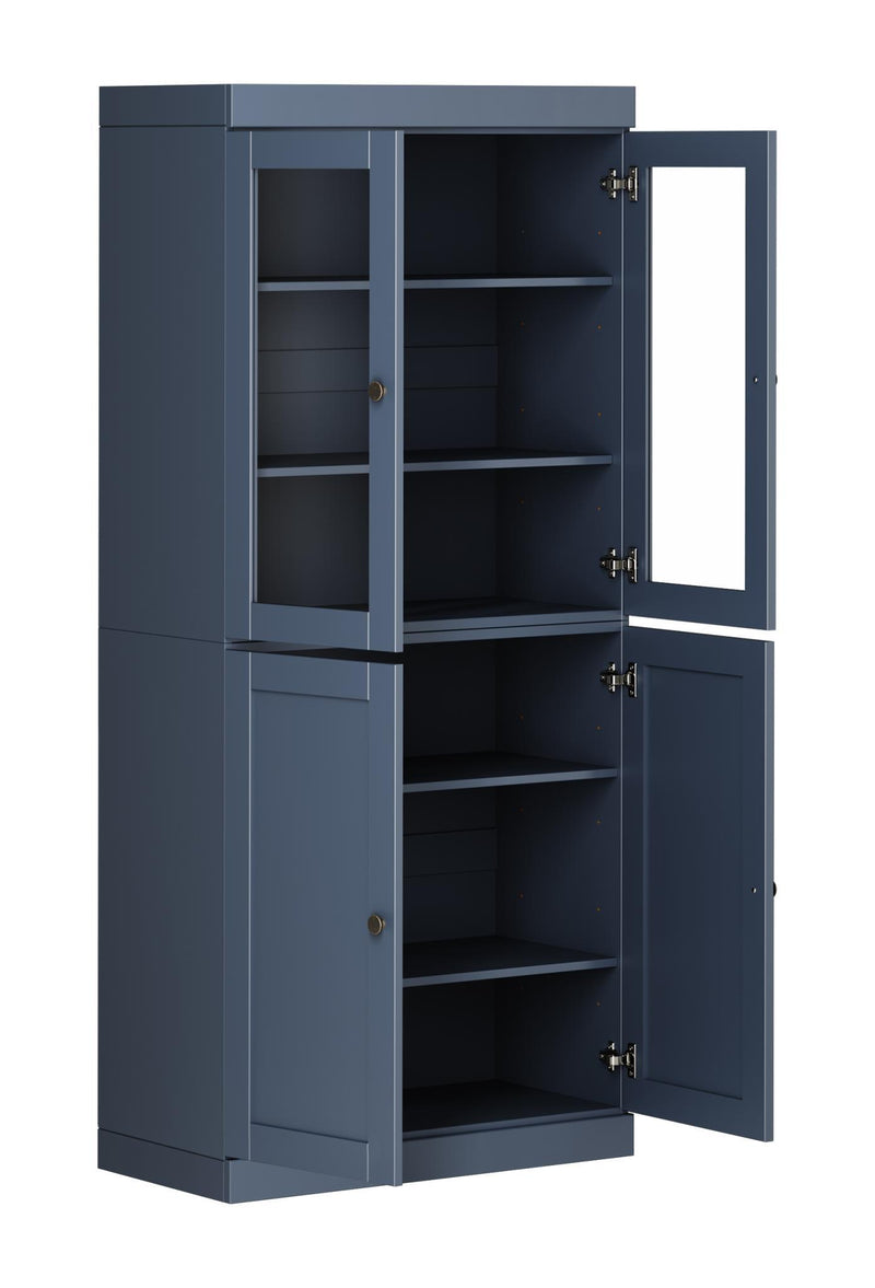 Solid Wood Adjustable Six Tier Library Bookcase With Four Doors (751528) - French Blue