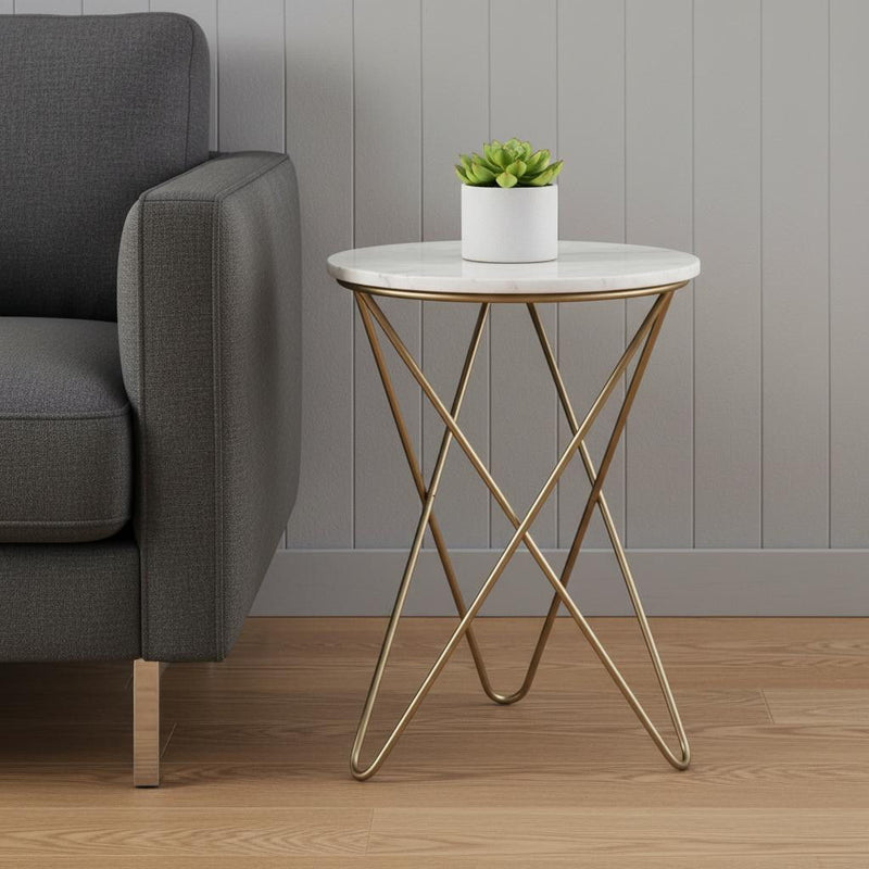 Metal Round End Table Trunk Storage - Gold