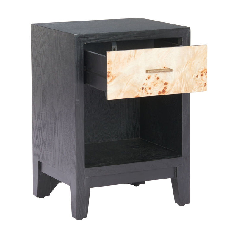 Solid Wood Pedestal End Table With Drawer - Black