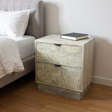 Load image into Gallery viewer, 26" Solid Wood Carved Abstract Two Drawer Nightstand - Gray
