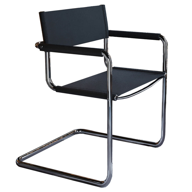 Genuine Leather Stainless Steel Arm Chair - Silver / Black