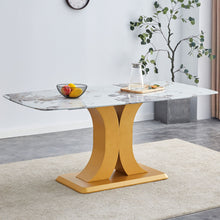 Load image into Gallery viewer, Modern Minimalist Dining Table With Imitation Marbled Glass Top And Legs For Kitchen And Living Room - Gold
