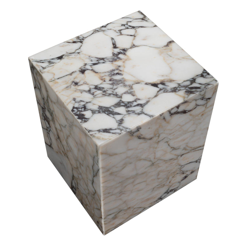 20" Marble Square Block End Table - Ivory