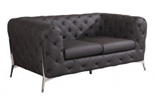 Load image into Gallery viewer, Italian Leather Loveseat - Brown / Silver
