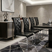 Load image into Gallery viewer, Faux Leather Metal Dining Side Chairs (Set of 4) - Black / Silver
