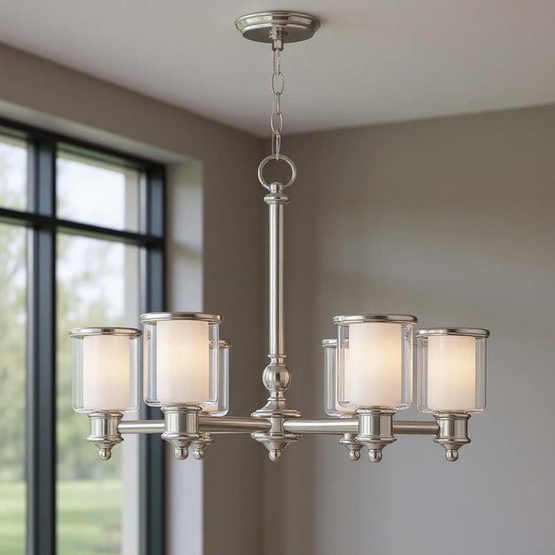 21'' Six Light Dimmable Chandelier With Shades - Nickel