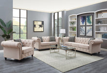 Load image into Gallery viewer, Linen And Black Tufted Chesterfield Chair - Beige
