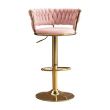 Load image into Gallery viewer, Velvet Metal Low Back Adjustable Height Swivel Bar Chairs (Set of 2) - Pink / Gold
