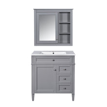 Load image into Gallery viewer, Bathroom Vanity With Top Sink, Freestanding Storage Cabinet With 2 Doors And 3 Drawers, Mirror Cabinet Included - Gray
