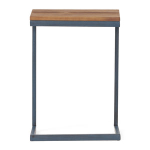 C Shaped End Table With Iron Base And Fir Wood To