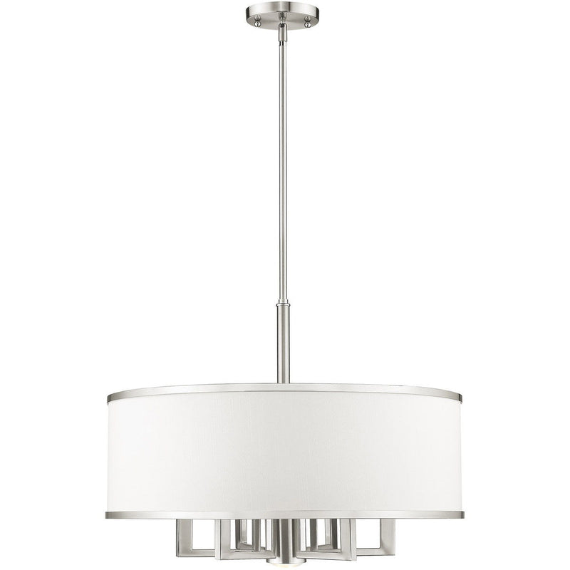 20" Six Light Dimmable Chandelier With Shades - Nickel