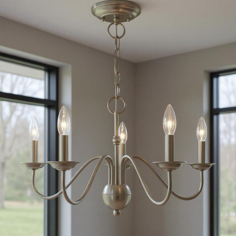 13" Five Light Dimmable Chandelier With Shades - Nickel / Pearl Silver