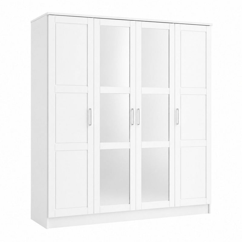 Solid Wood Mirrored Four Door Combo Dresser (763747) - White