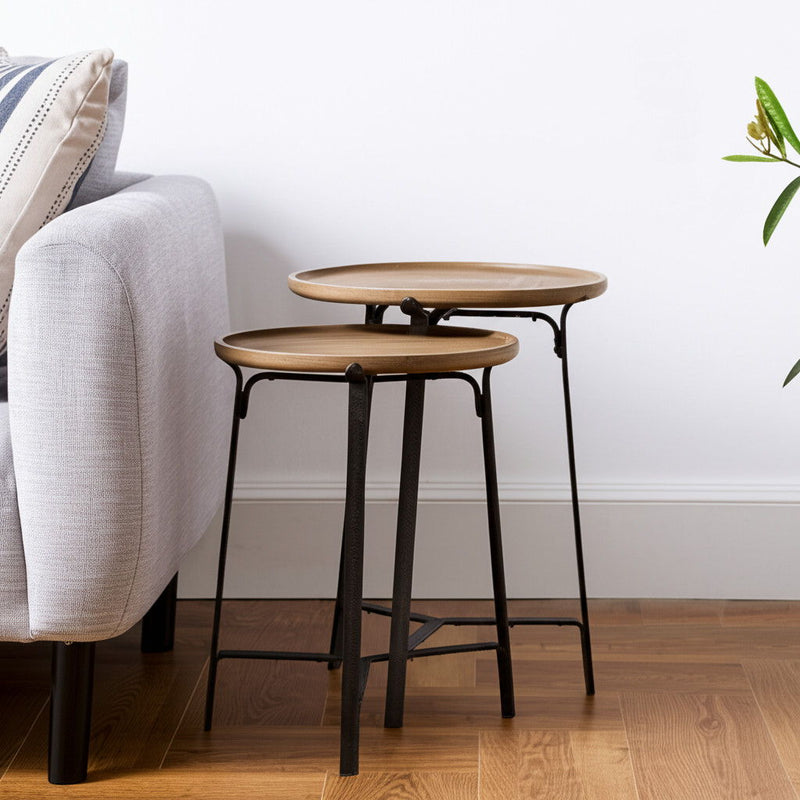 Solid Wood Round End Table - Brown