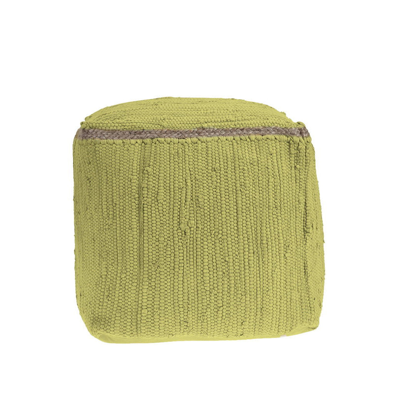 18" Cotton And Jute Cube Pouf Ottoman - Citron And Natural