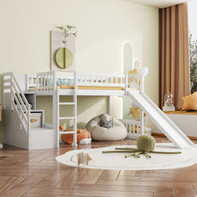 Load image into Gallery viewer, Loft Stairway Bed With 2 Drawers, Convertible Ladder And Slide
