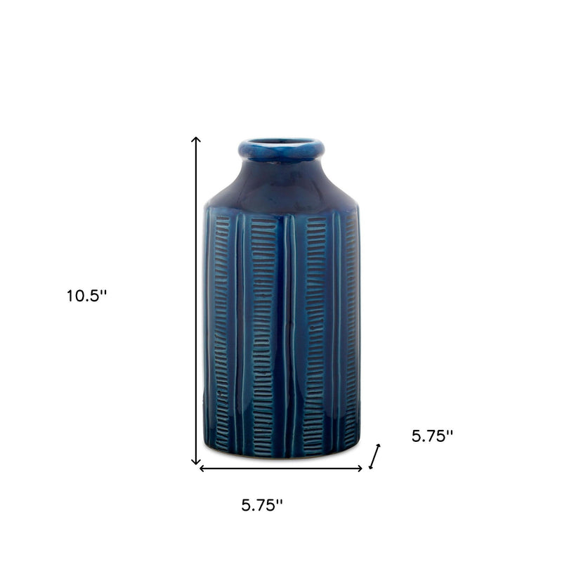 Ribbed Round Table Vase - Blue