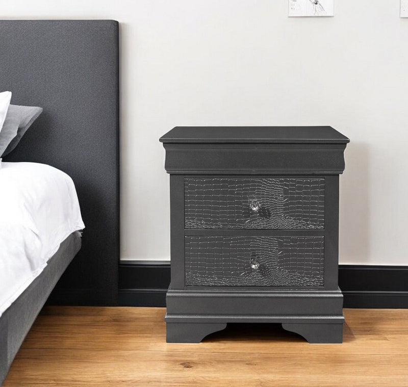 Shagreen Two Drawer Solid Wood Nightstand - Gray