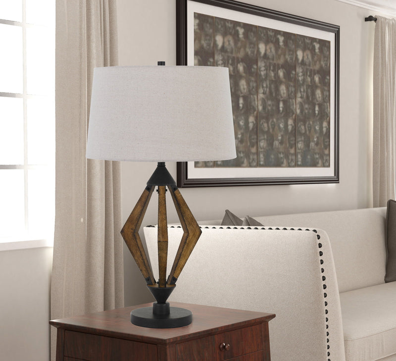 Metal Lantern Table Lamp With Gray Empire Shade - Black