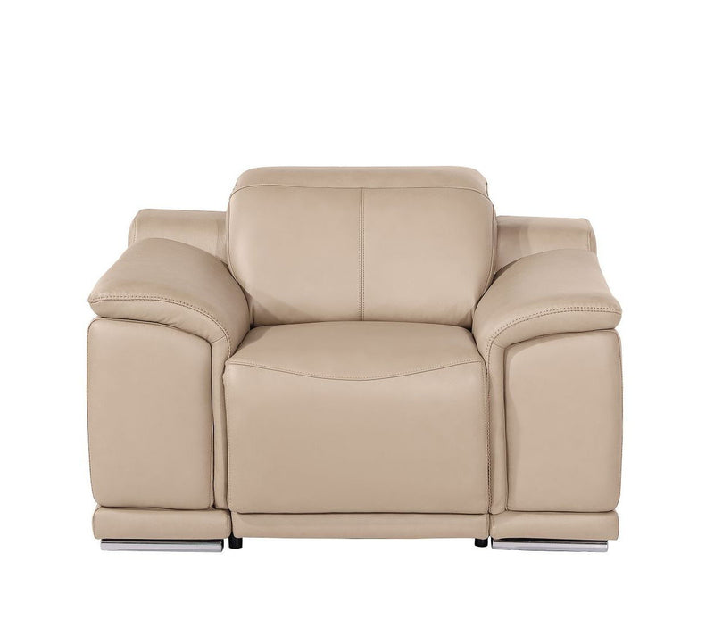 Genuine Leather Wall Hugger Power Recliner With USB - Beige