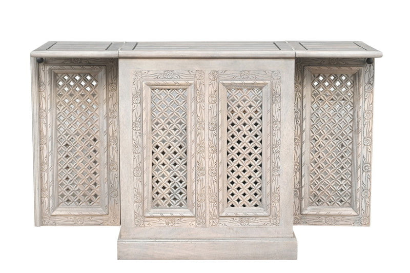 Solid Wood Carved Floral Bar Cabinet With Two Doors One Drawer (727849) - White
