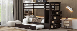 Twin Over Twin Bunk Bed with Trundle and Staircase,Espresso(OLD SKU:LT000068AAP)