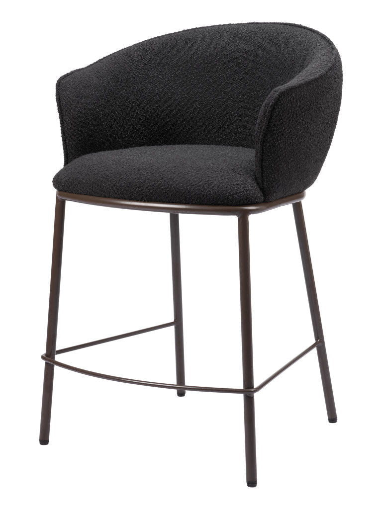 26" Shearling And Steel Counter Height Bar Chair - Black / Bronze