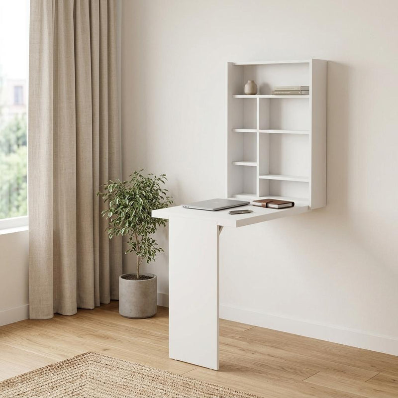 Wood Folding Wall Mounted Pedestal Computer Desk - White