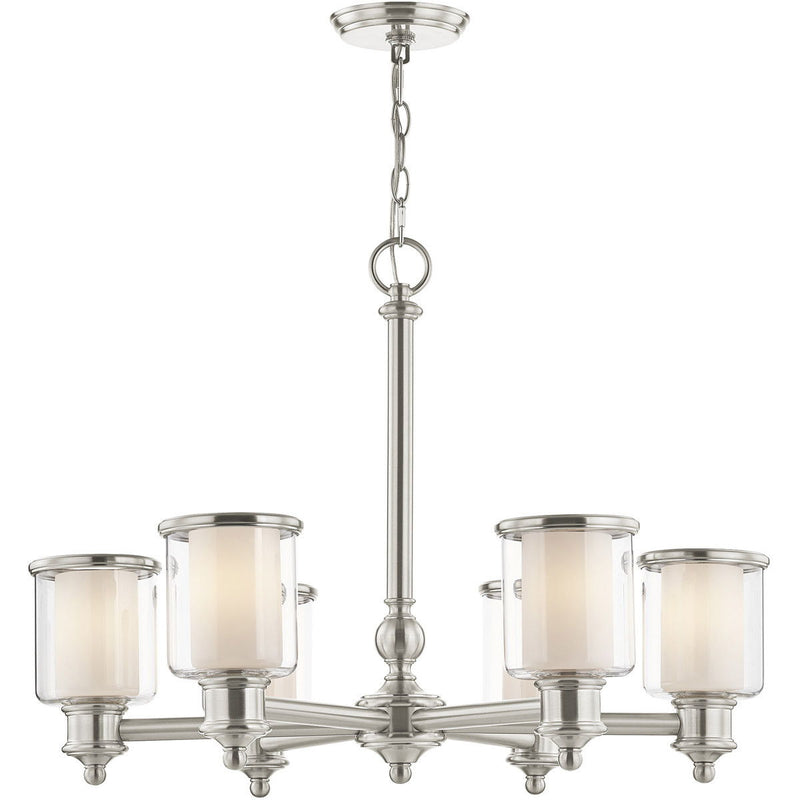 21'' Six Light Dimmable Chandelier With Shades - Nickel